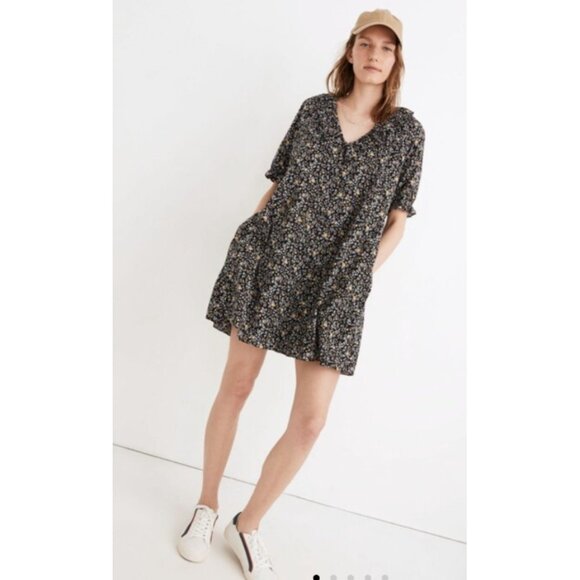 Madewell Ruffle Button-Front Trapeze Shift Dress in Folkmagic Floral Size Medium - Picture 2 of 13